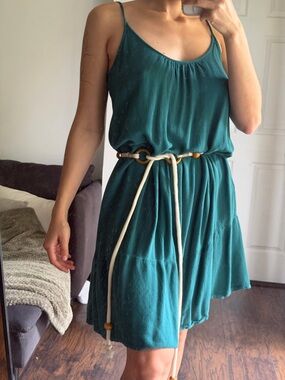 Boho Beachy Airy Teal Sleeveless Tiered Summer tank Sundress Women M